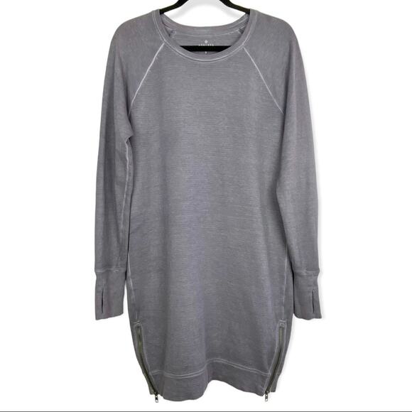 Athleta Eco Wash Size Zip Long Sleeve Thumbhole Sweatshirt Dress in Gray, Small - Picture 5 of 10